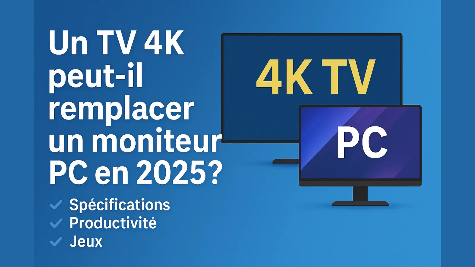 Téléviseur 4K moderne à côté d’un moniteur PC sur un bureau – comparaison en 2025