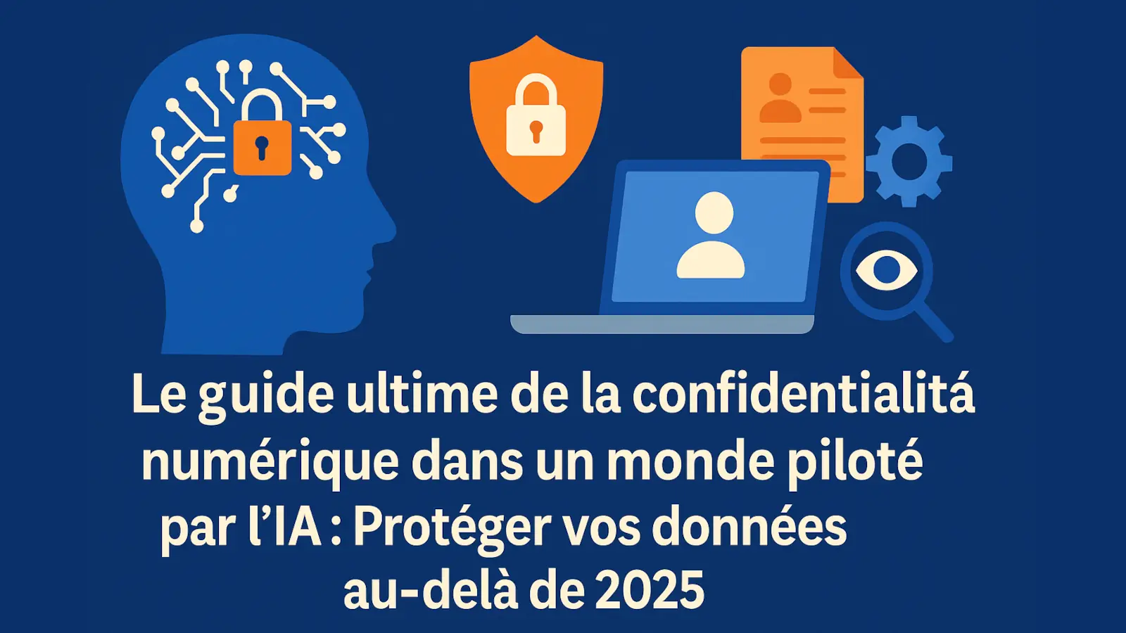 Illustration représentant la protection des données numériques à l’ère de l’intelligence artificielle avec une ambiance futuriste sombre