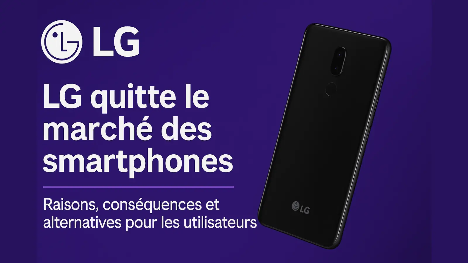 LG quitte le marché des smartphones – illustration avec téléphone noir sur fond violet